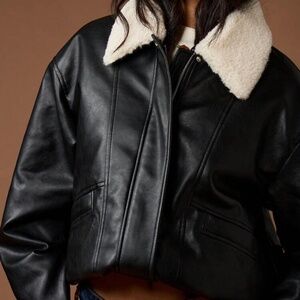 MISSGUIDED Faux Leather Bomber Jacket With Sherpa Collar Winter Fashion